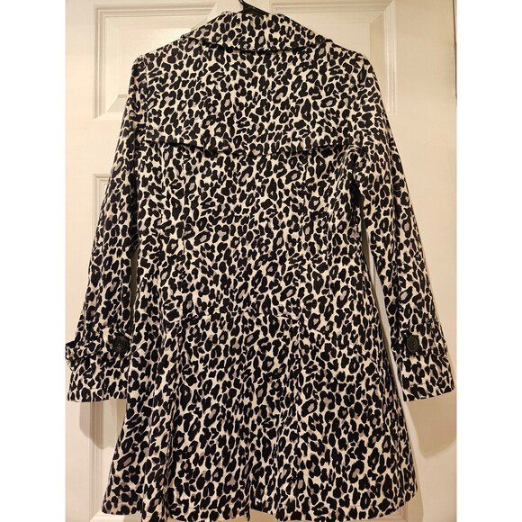 XXI Womens Medium Trench Coat Button Up Leopard Animal Print Black Gray White - Picture 5 of 5